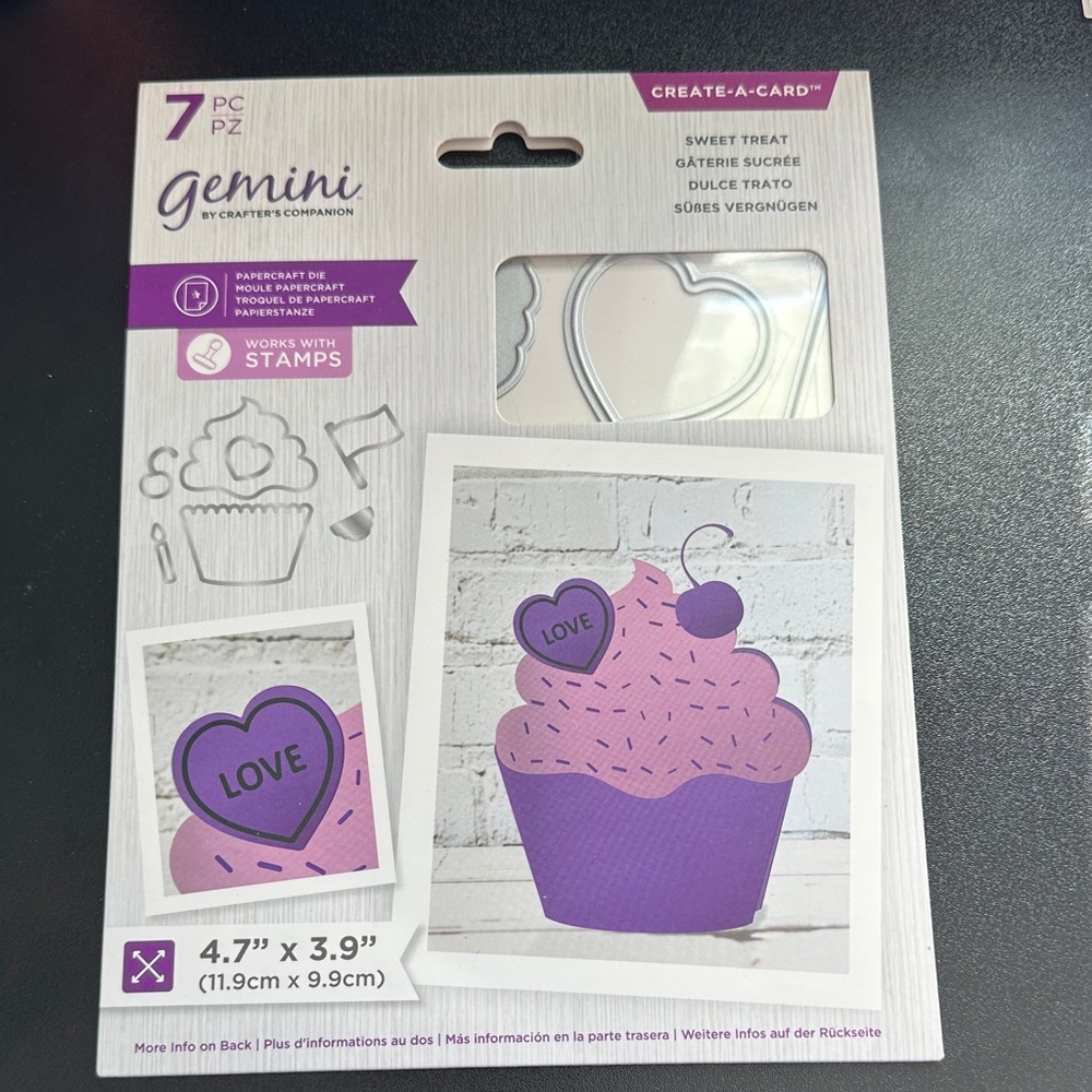 Gemini Create-A-Card Sweet Treat 7 PC Papercraft Die Cupcake Candle Heart New